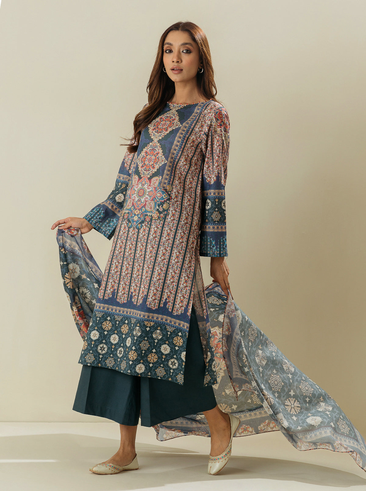 3 Piece - Printed Lawn Suit - Blueberry Moonlight