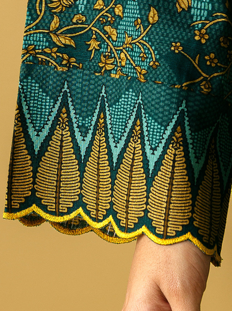 2 Piece - Printed Khaddar Suit - Lemon Chiffon