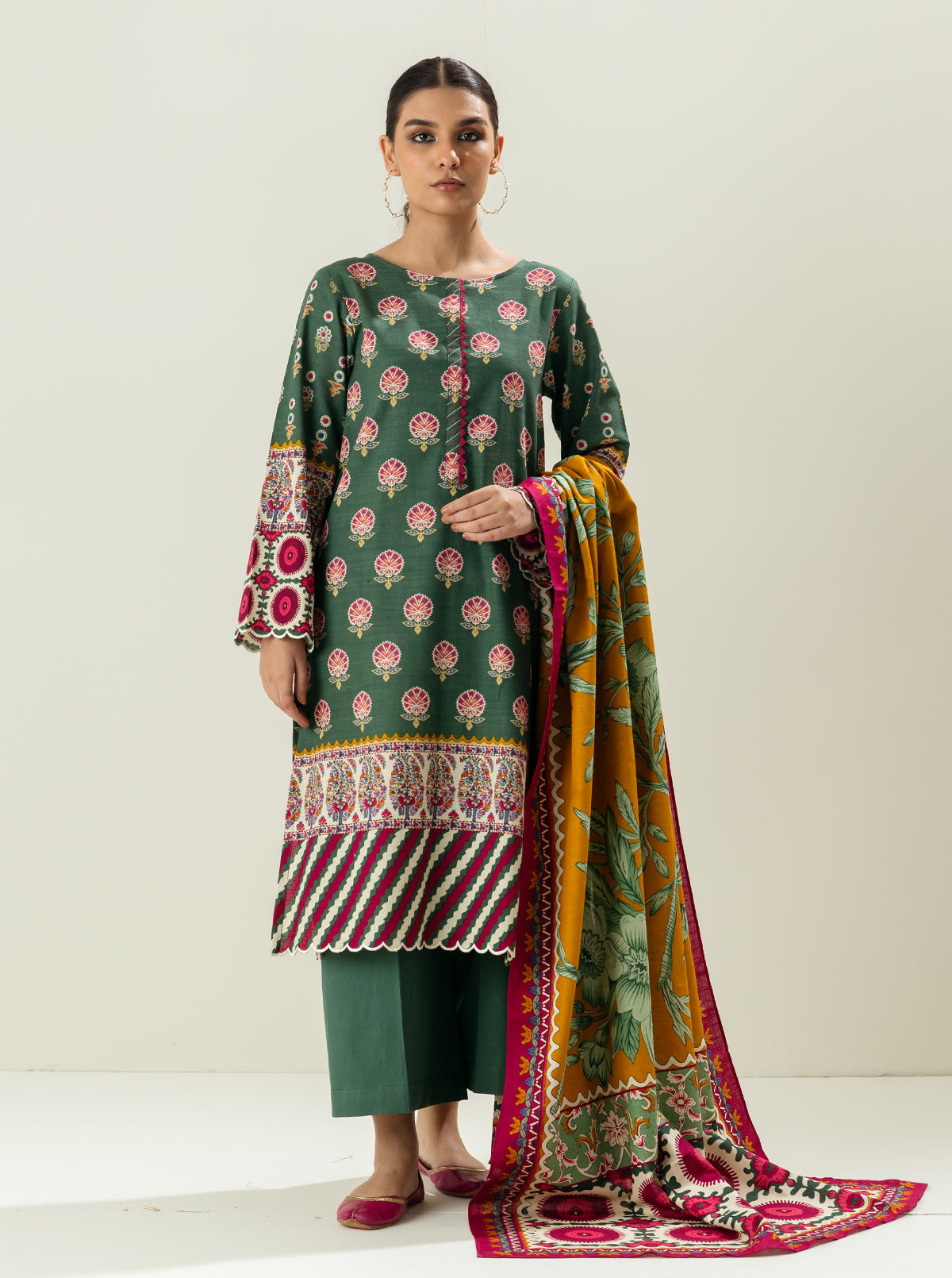 3 Piece - Printed Khaddar Suit - Royal Suzani