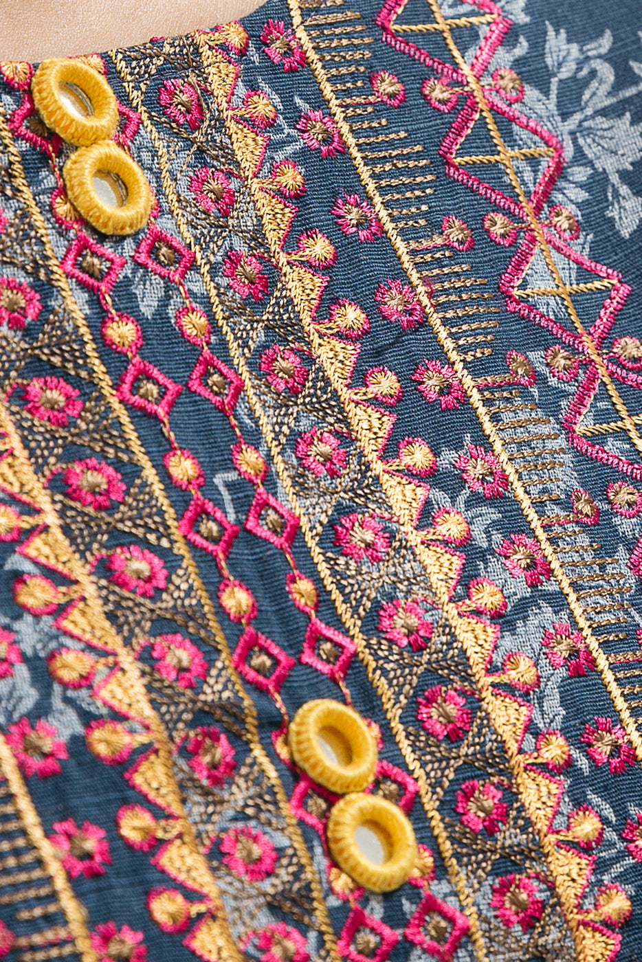 3 Piece - Embroidered Khaddar Suit - Denim