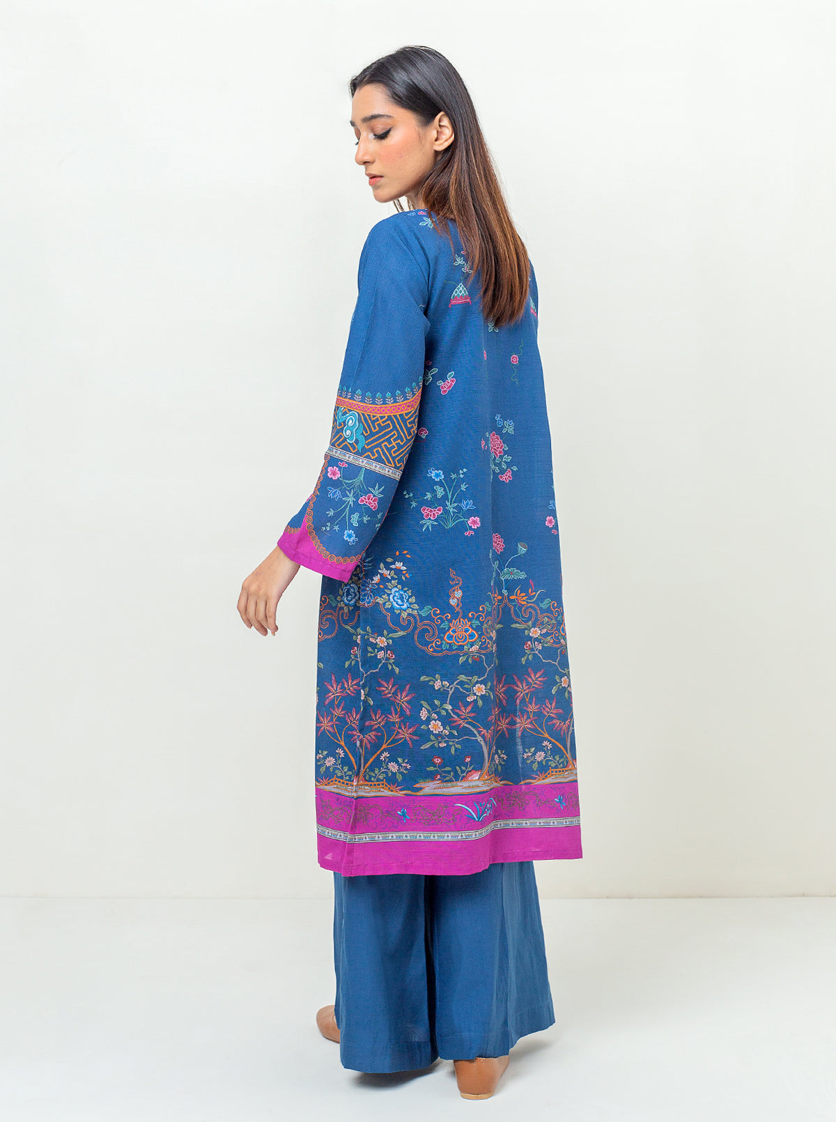 1 PIECE - PRINTED KHADDAR SHIRT - BLUE LAGOON