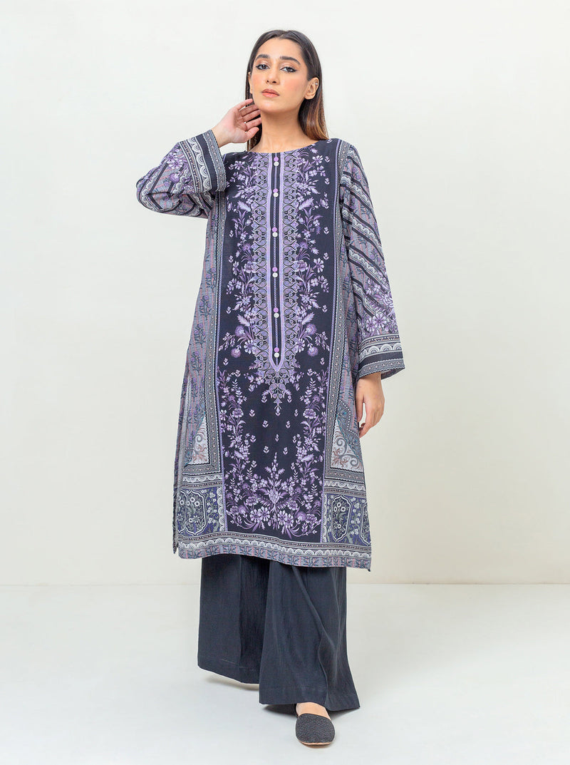 1 Piece - Printed Khaddar Shirt - Ebony Shaft