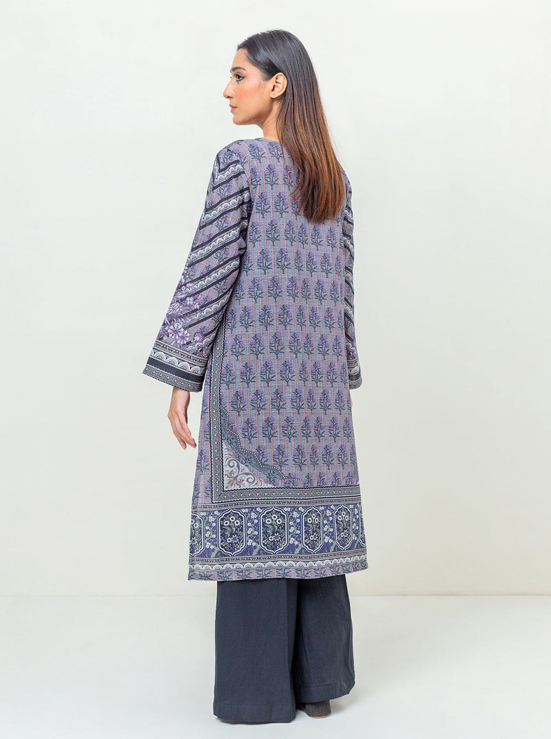 1 Piece - Printed Khaddar Shirt - Ebony Shaft