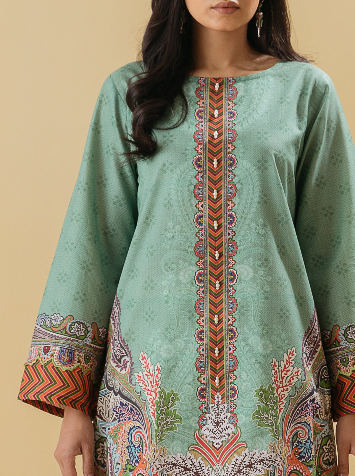 1 PIECE - PRINTED LAWN SHIRT - ENCHANTED PAISLEYMB4S22U02-GREEN-2000000197837-1PC