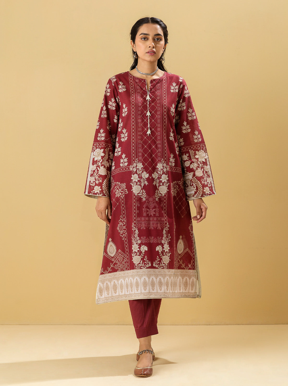 1 PIECE - PRINTED LAWN SHIRT - ROUGE FLORALMB4S22U08-RED-2000000196685-1PC