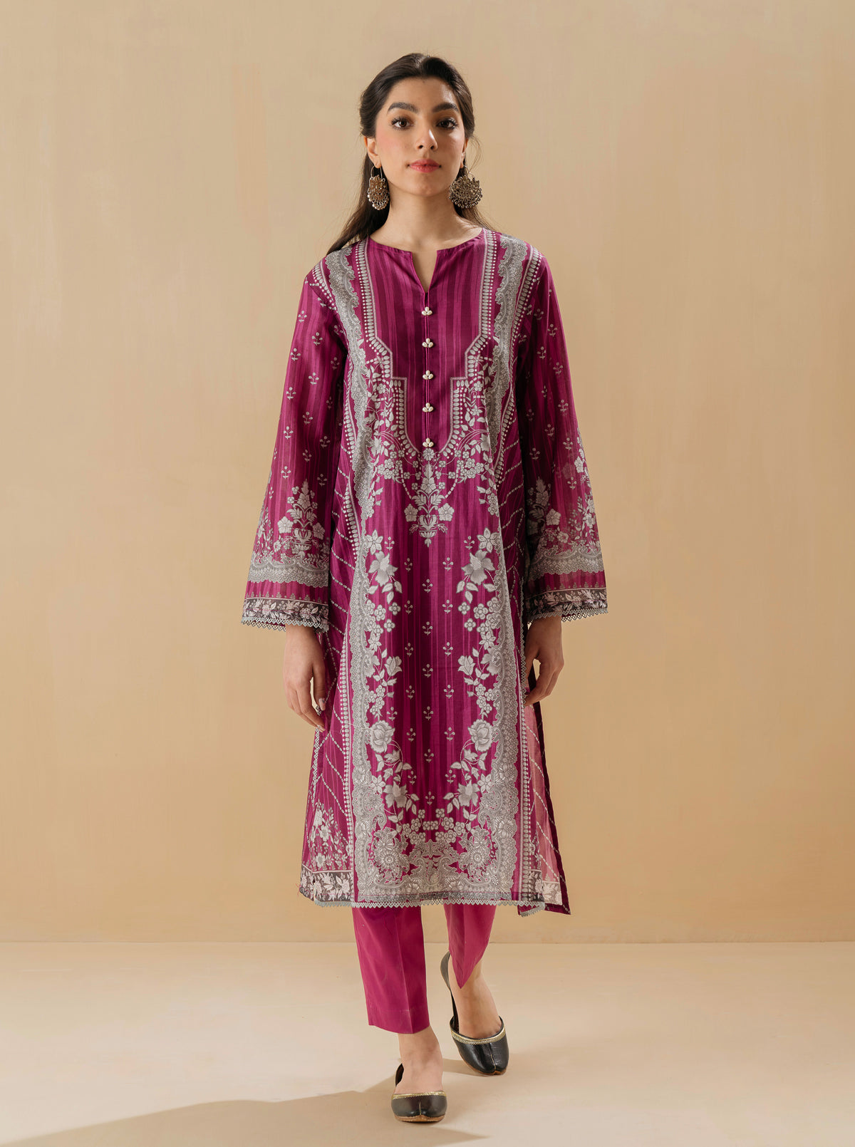 1 PIECE - PRINTED LAWN SHIRT - FUCHSIA DAHLIAMB4S22U10-PURPLE-2000000197604-1PC