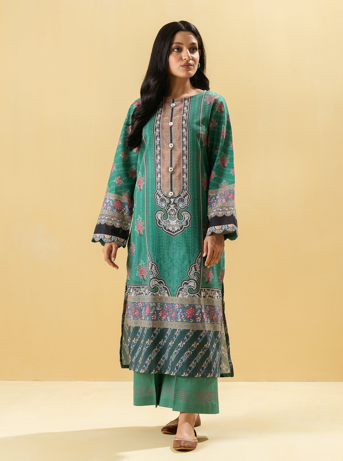 2 PIECE - PRINTED LAWN SUIT - BOHO GREENMB4S22U14-GREEN-2000000200780-2PC