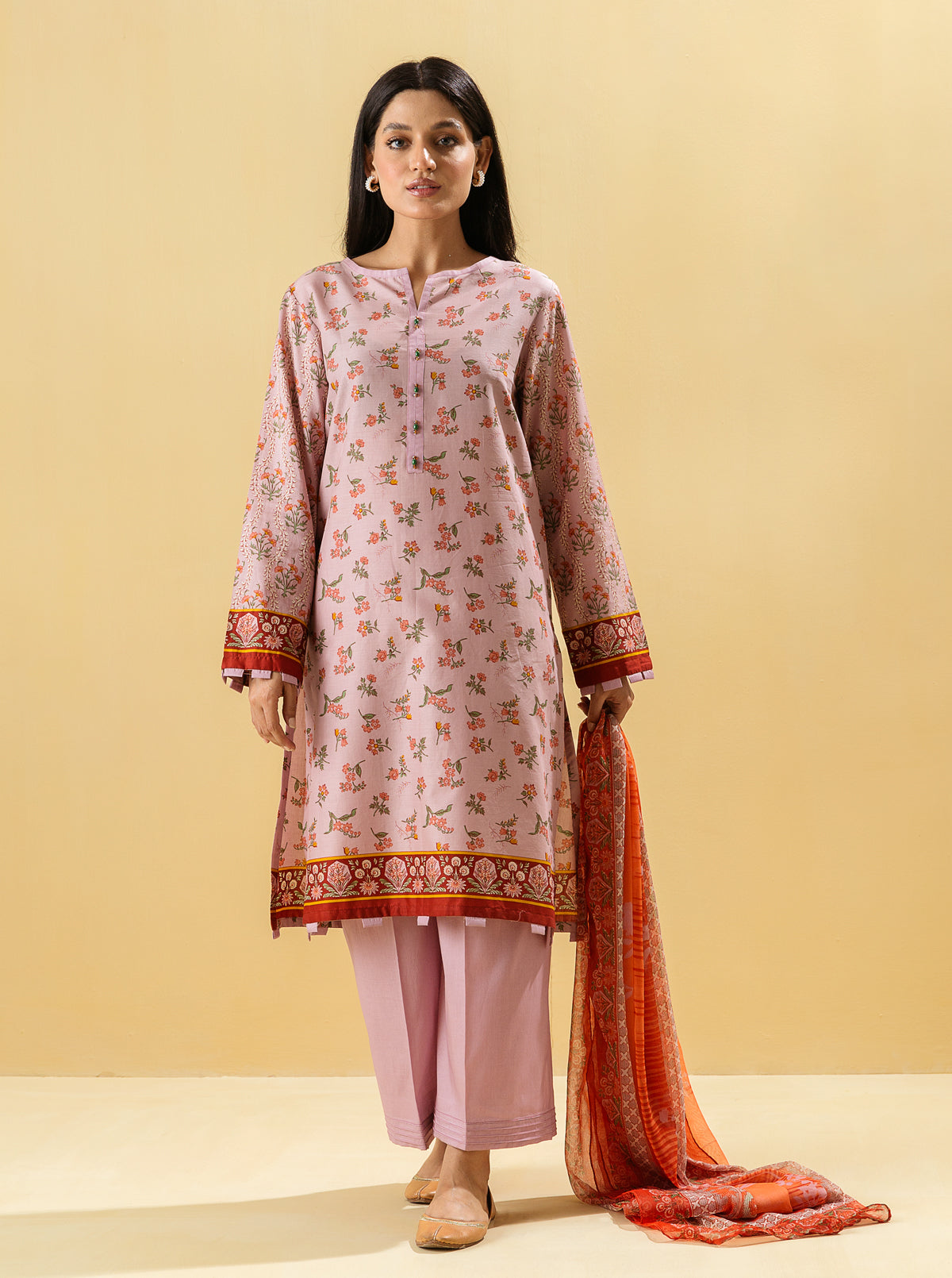 2 Piece - Printed Lawn Suit - Dusky Blush
