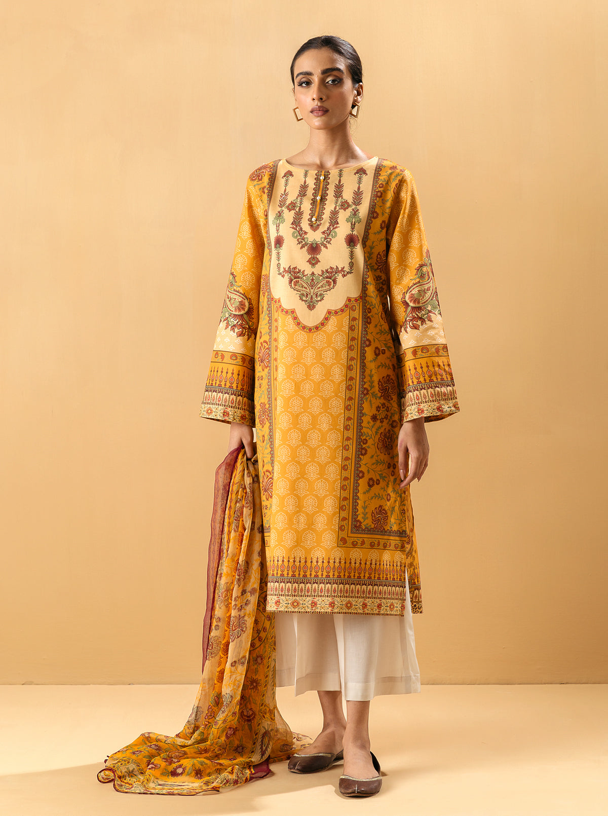2 PIECE - PRINTED LAWN SUIT - ORIENTAL OBSESSIONMB4S22U20-YELLOW-2000000203475-2PC