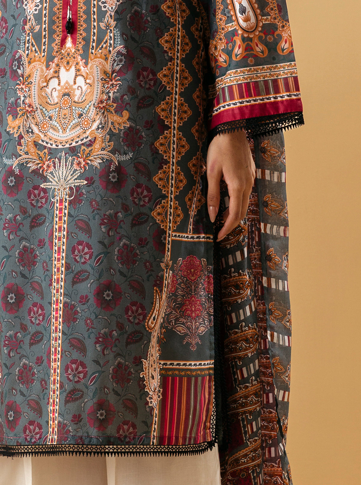 2 PIECE - PRINTED LAWN SUIT - ANTIQUE OPALMB4S22U25-GRAY-2000000203476-2PC