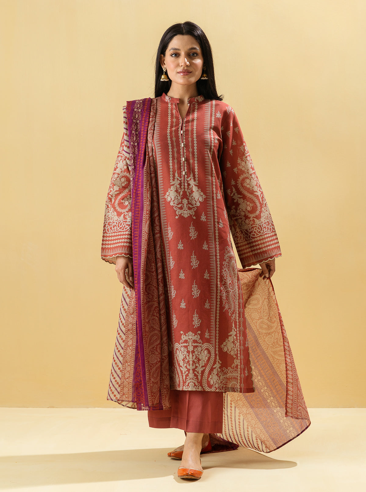 3 PIECE - PRINTED LAWN SUIT - DELICATE DECOMB4S22U26-PINK-2000000200787-3PC