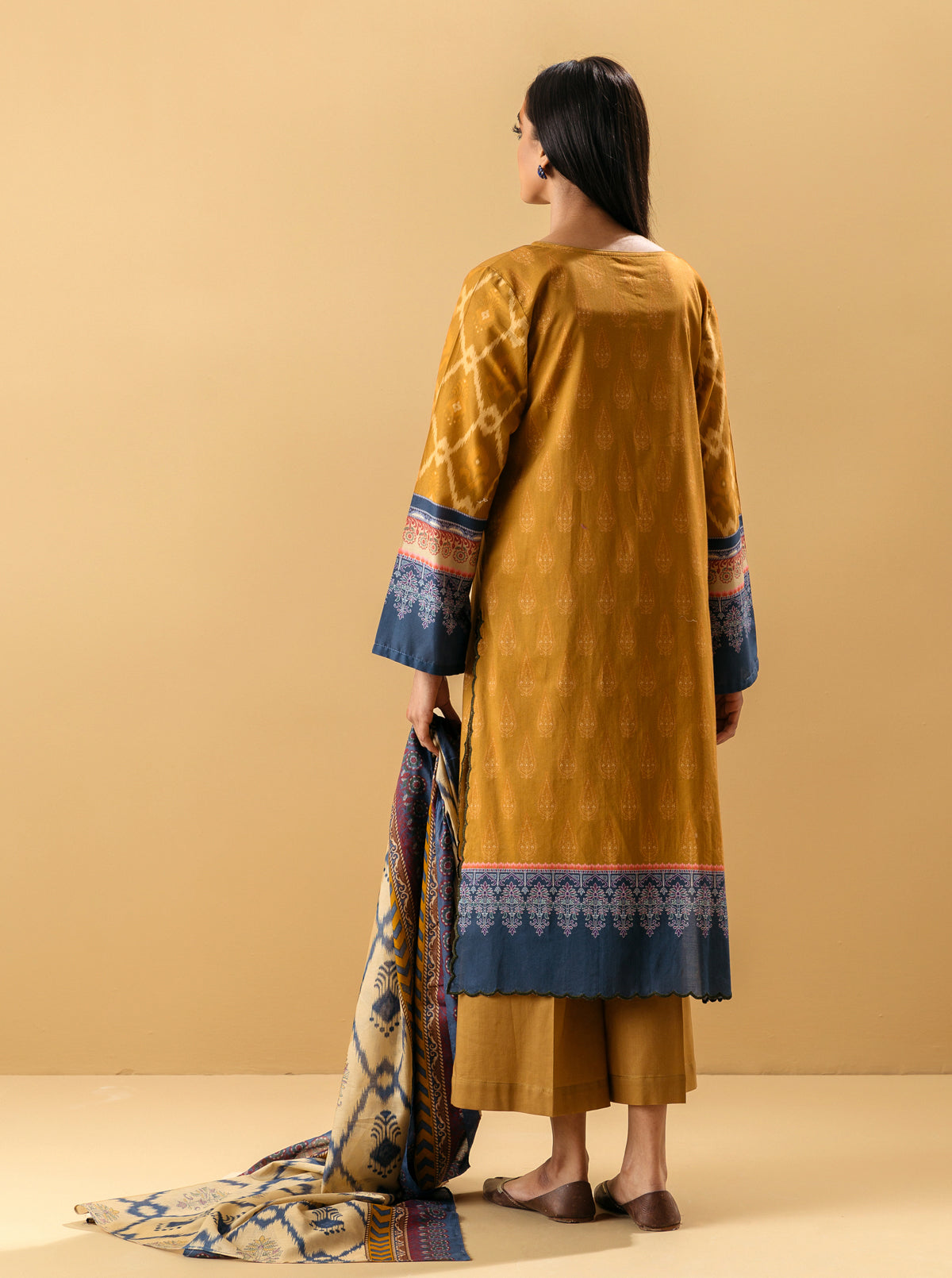 3 Piece - Printed Lawn Suit - Muted Mustard