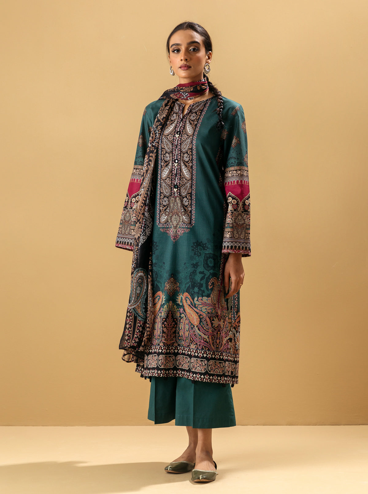3 PIECE - PRINTED LAWN SUIT - TEAL TIDEMB4S22U46-TEAL-2000000206877-3PC
