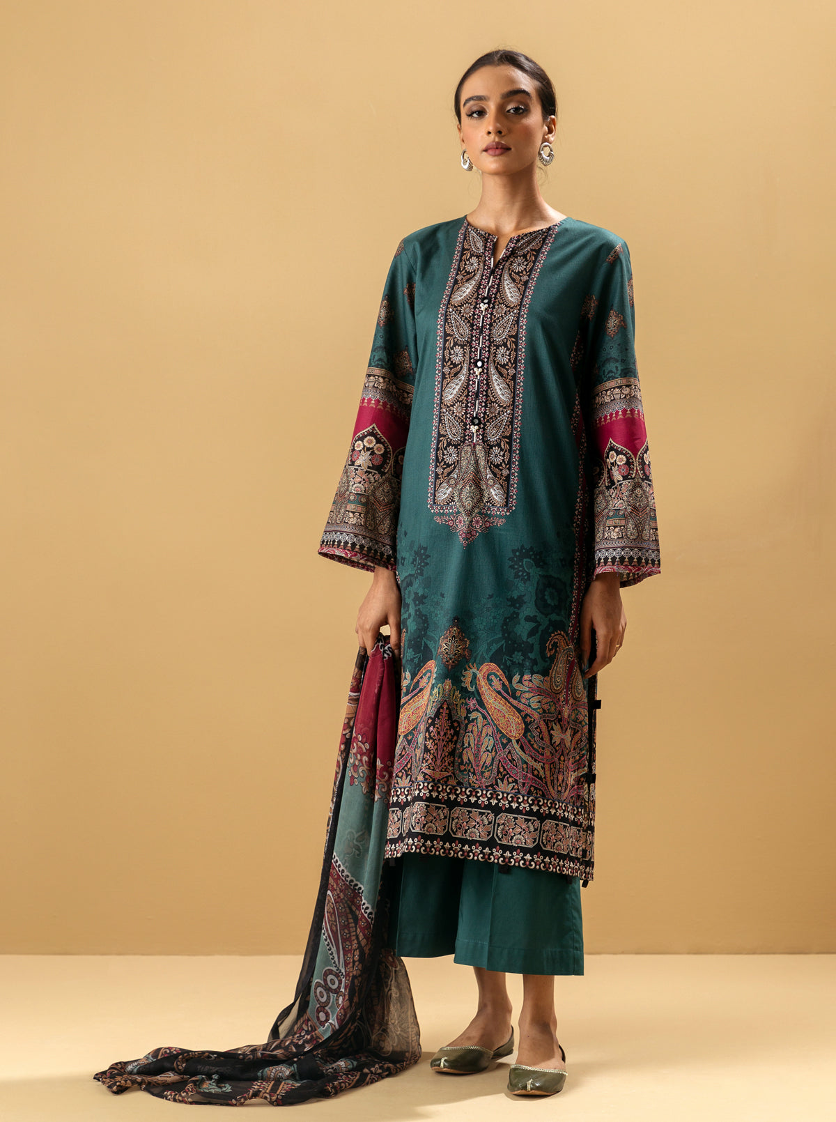 3 PIECE - PRINTED LAWN SUIT - TEAL TIDEMB4S22U46-TEAL-2000000206877-3PC