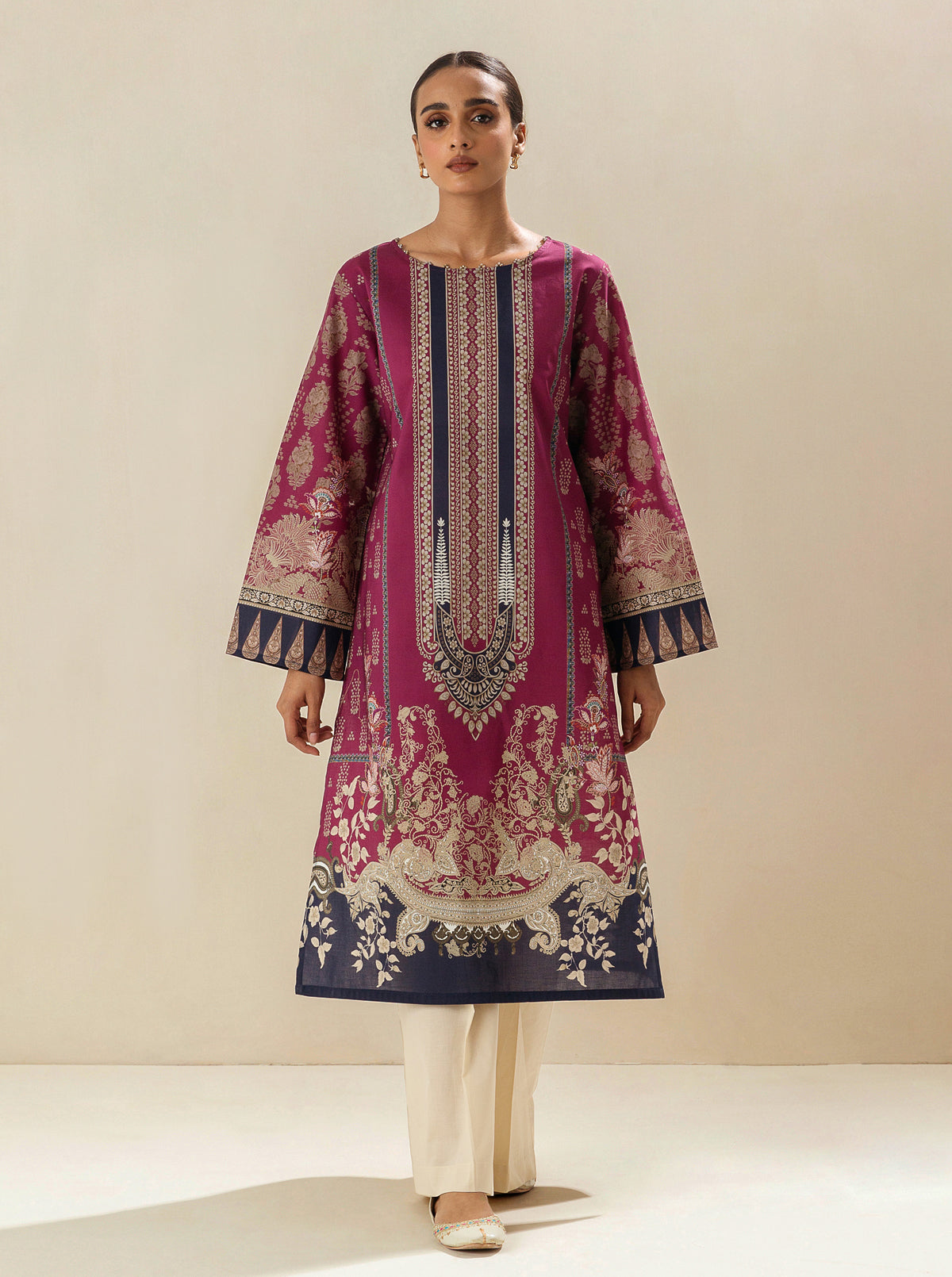 1 PIECE - PRINTED LAWN SHIRT - GRAPE FLAMBZ