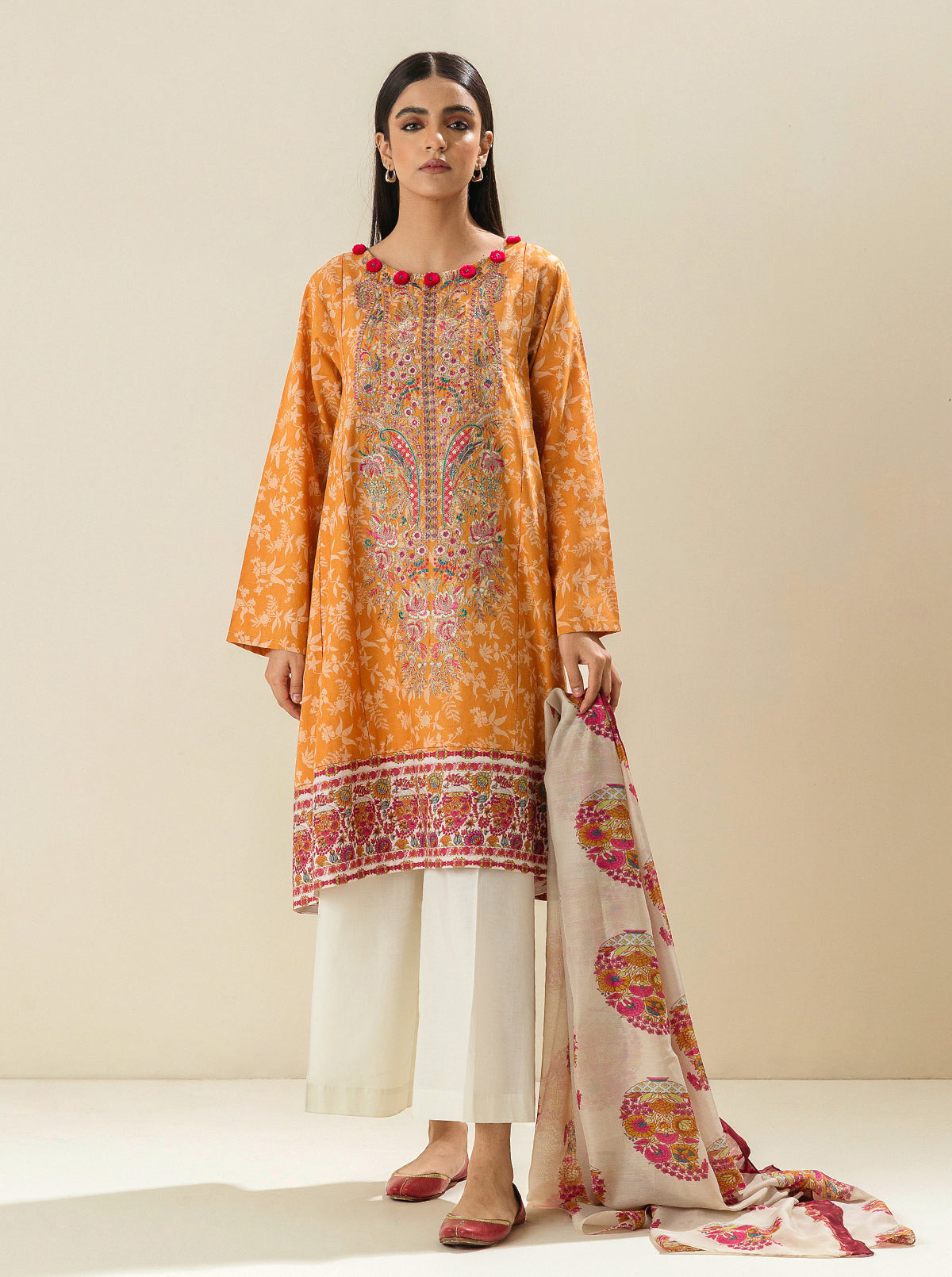 2 Piece - Embroidered Printed Lawn Suit - Amberglow