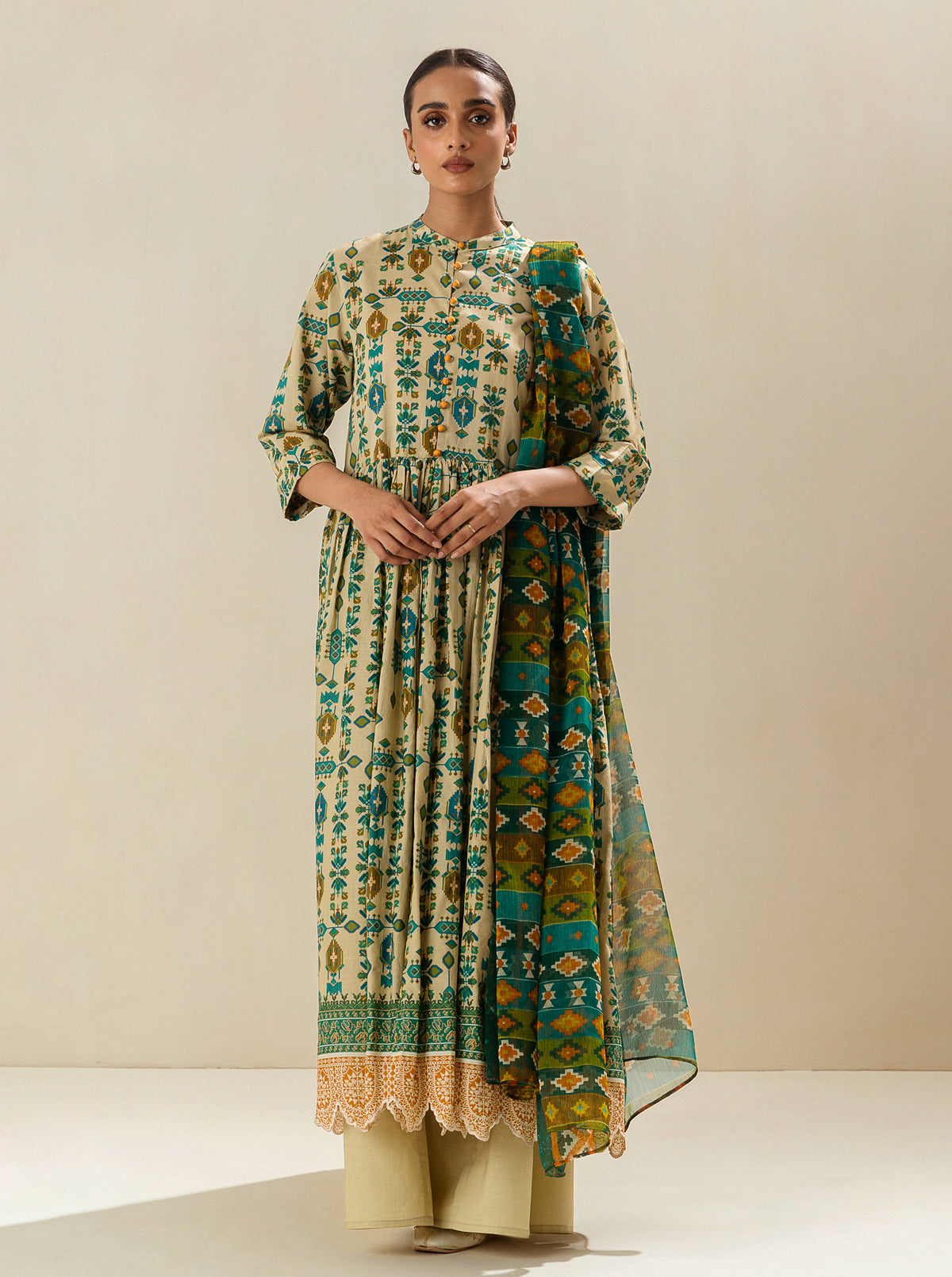 2 Piece - Printed Lawn Suit - Antique Charm