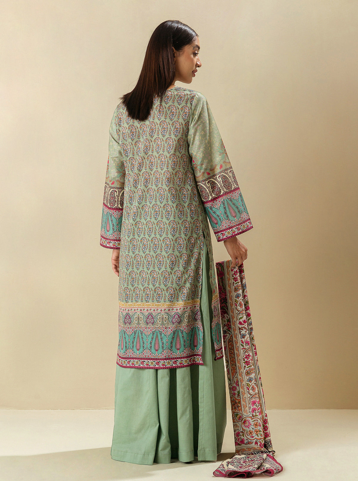 3 Piece - Printed Lawn Suit -Frosty Spruce