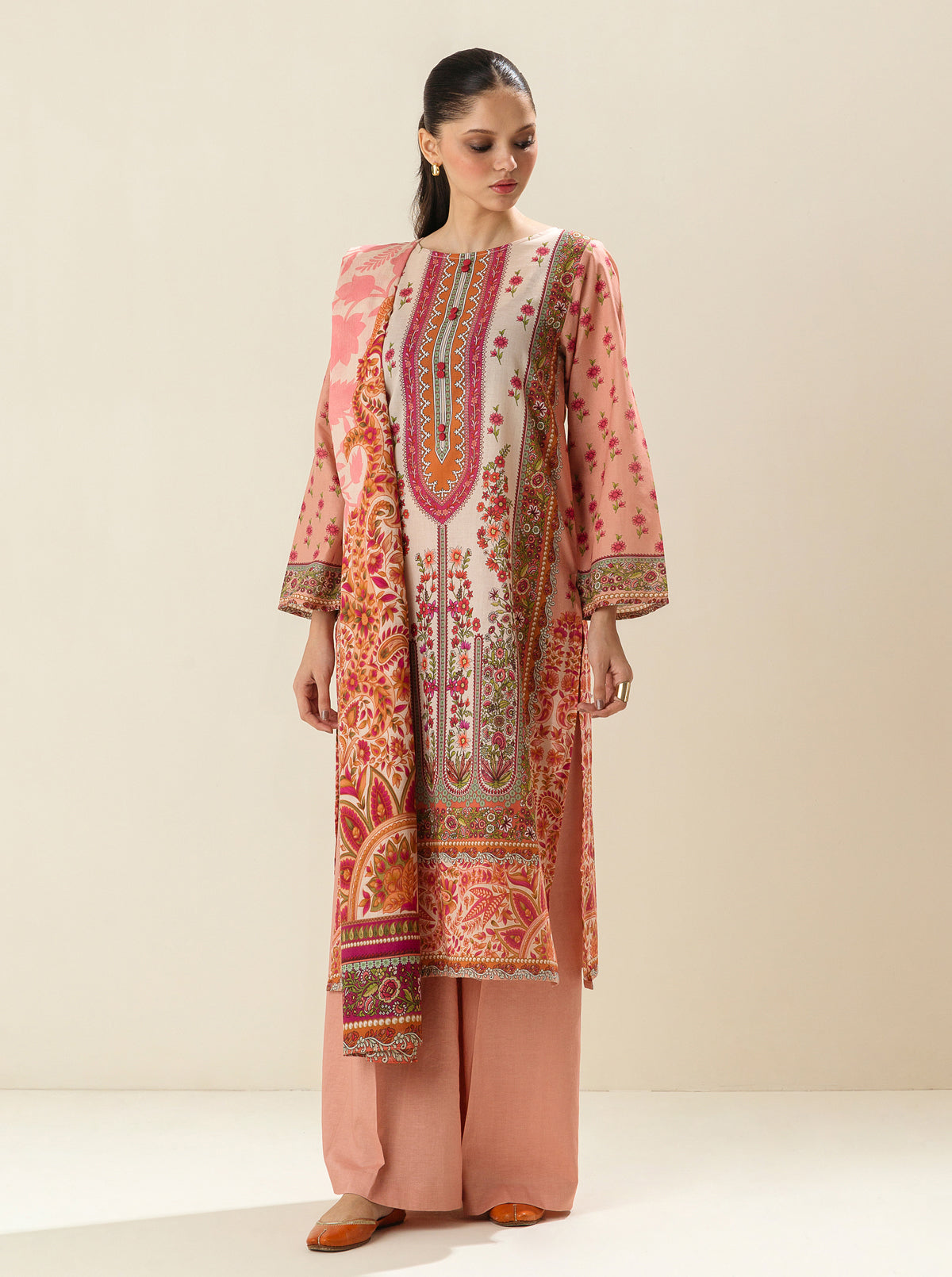 3 Piece - Printed Lawn Suit - Rose Of Sharon