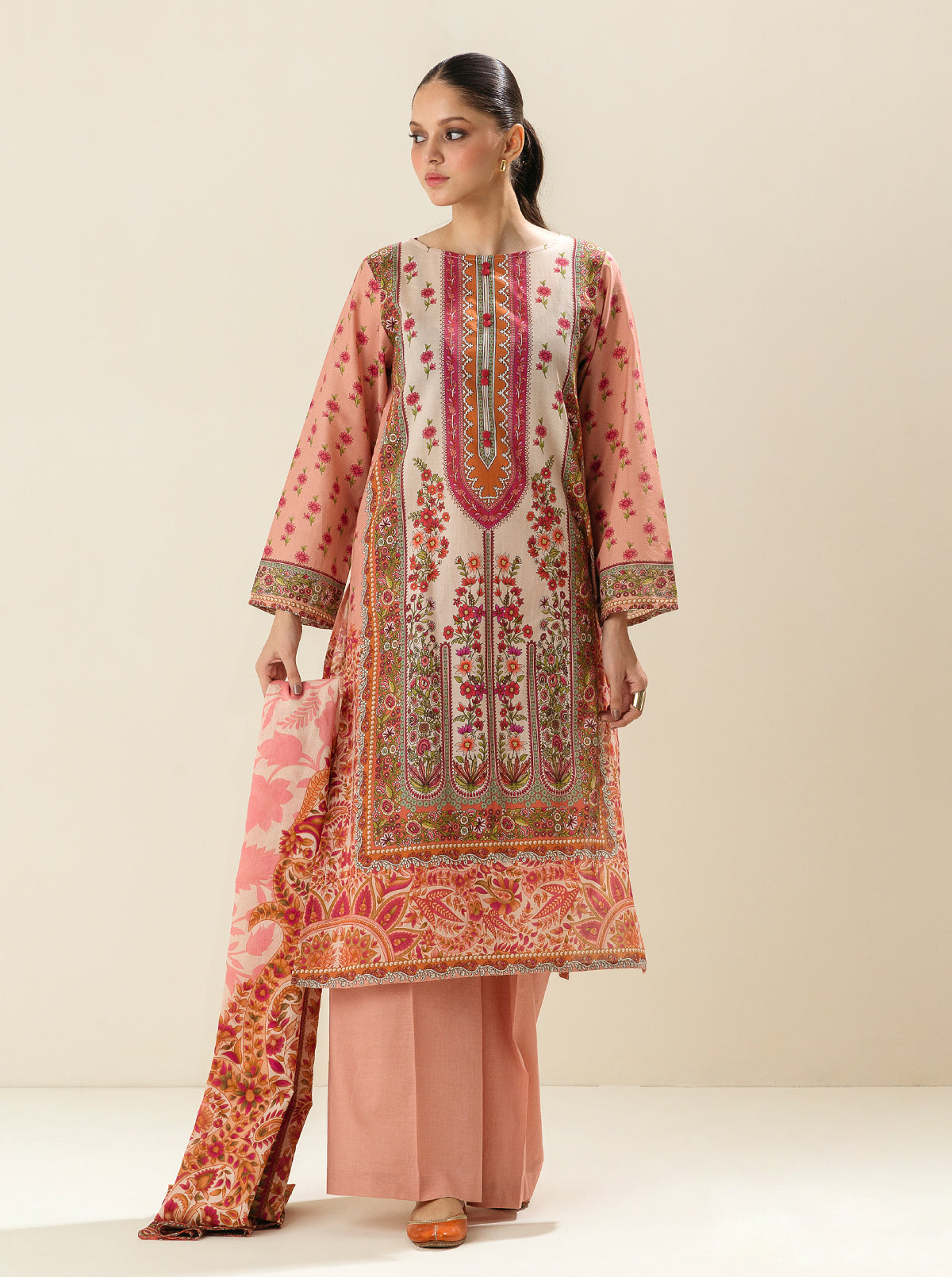 3 Piece - Printed Lawn Suit - Rose Of Sharon