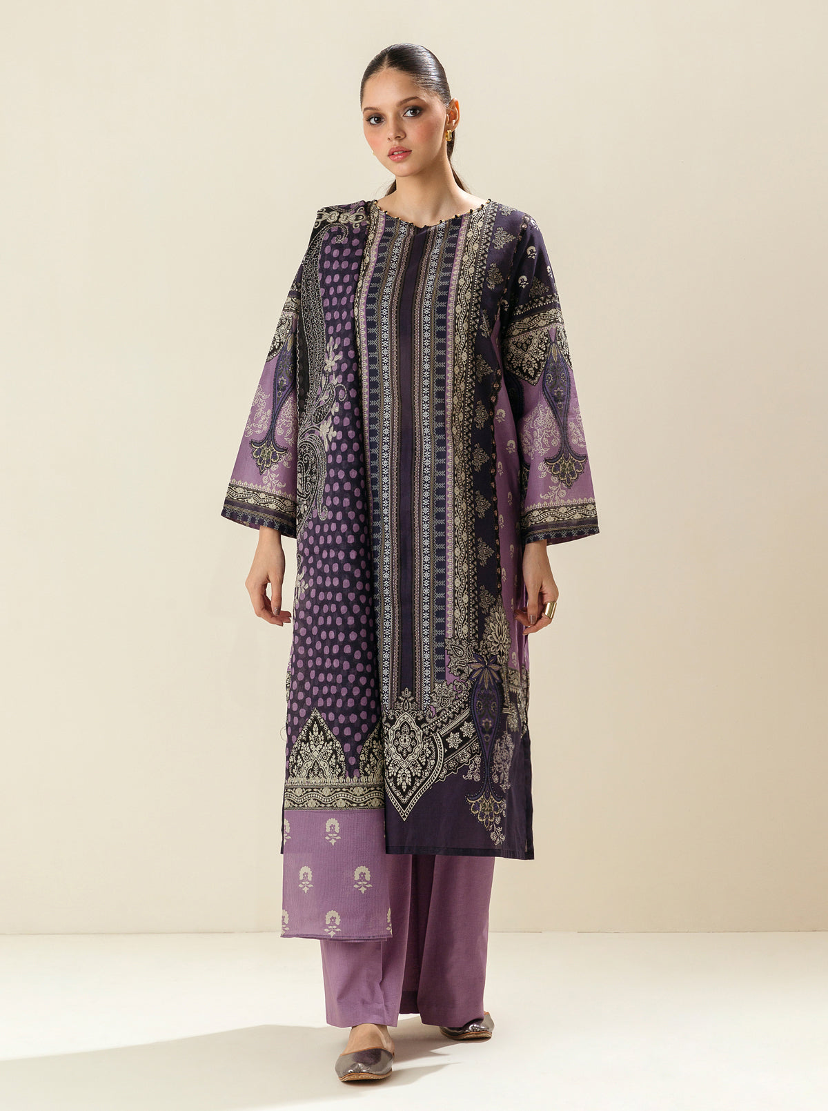 3 Piece - Printed Lawn Suit - Crown Jewel