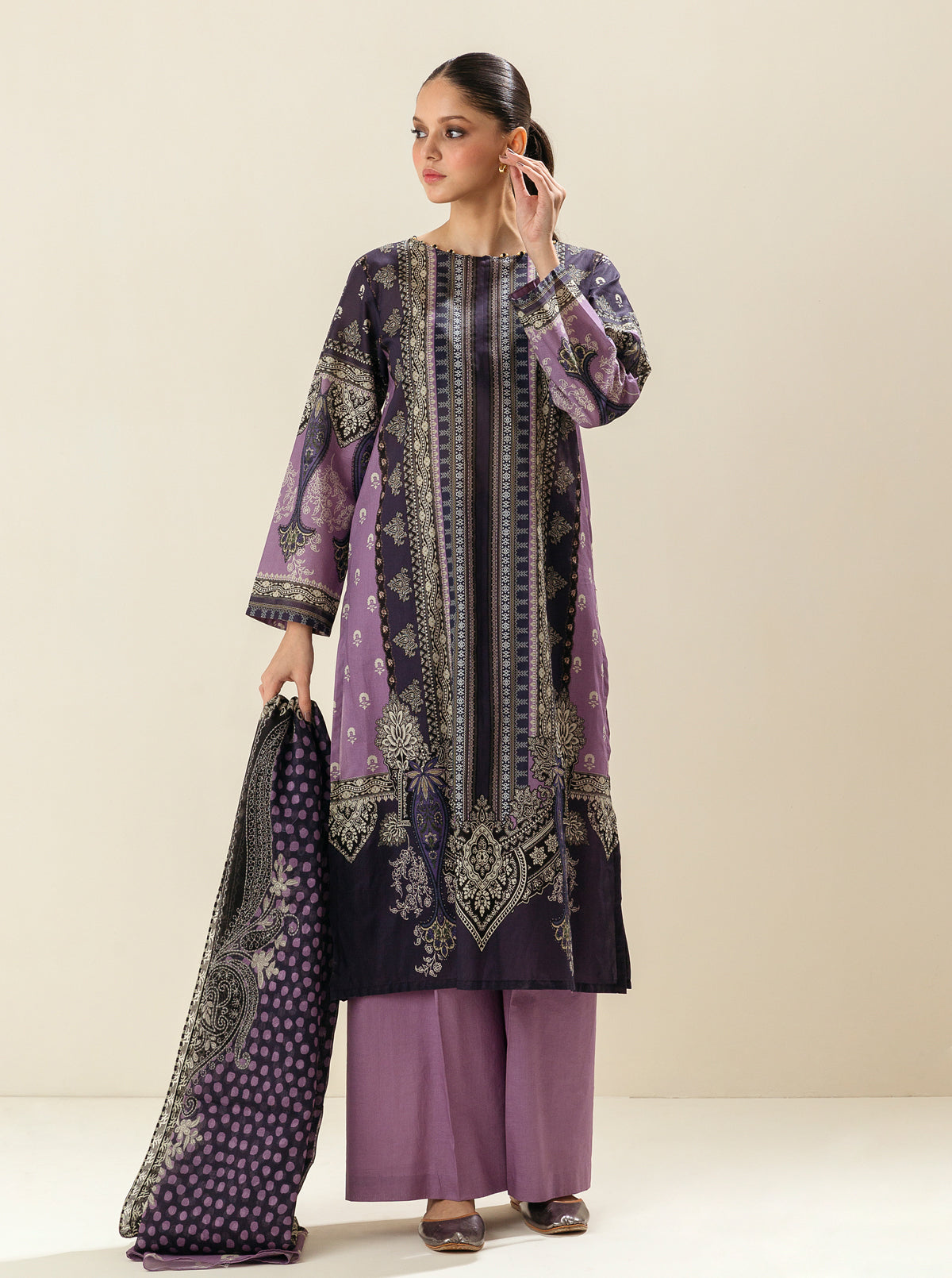 3 Piece - Printed Lawn Suit - Crown Jewel