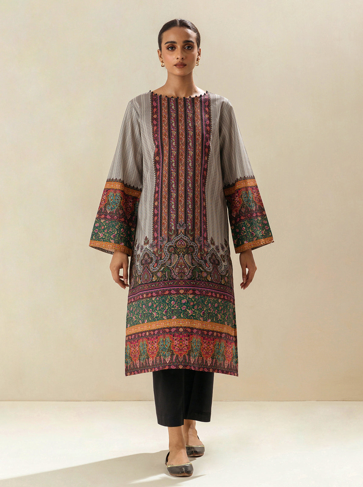 1 PIECE - PRINTED LAWN SHIRT - IBIS CREAM