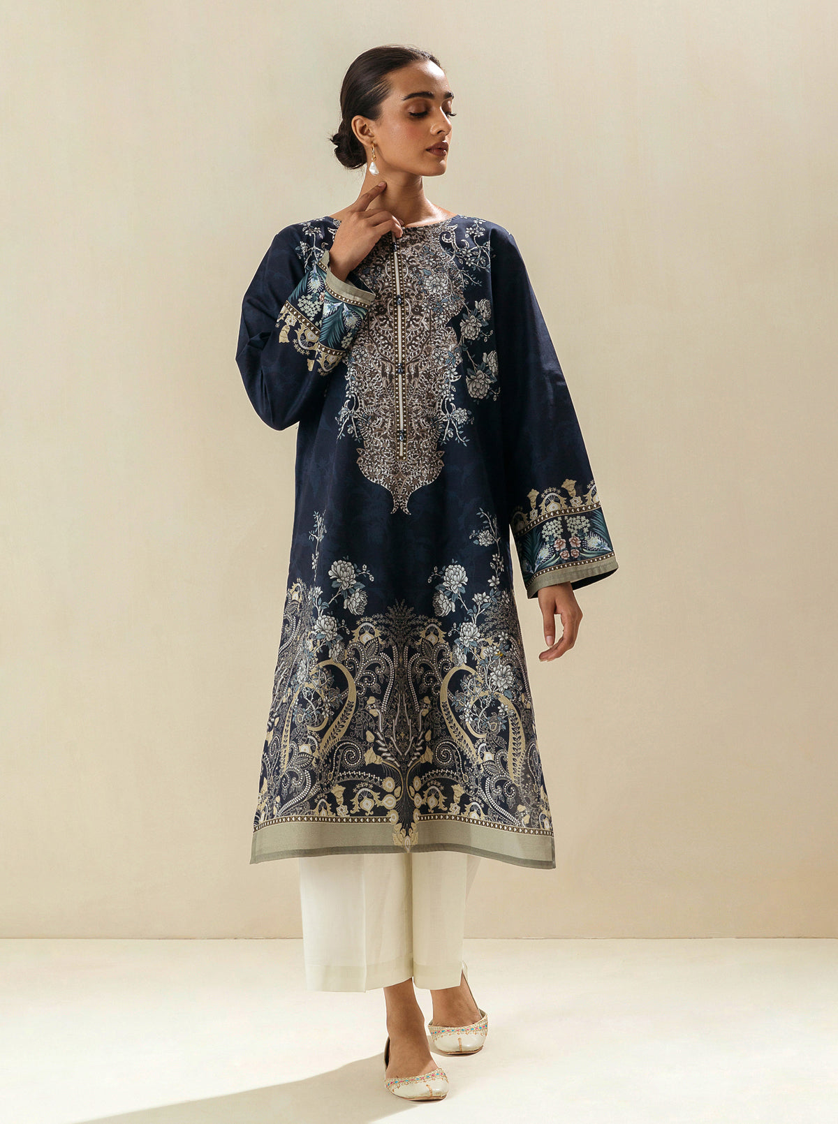 1 PIECE - PRINTED LAWN SHIRT - MIDNIGHT NAVY