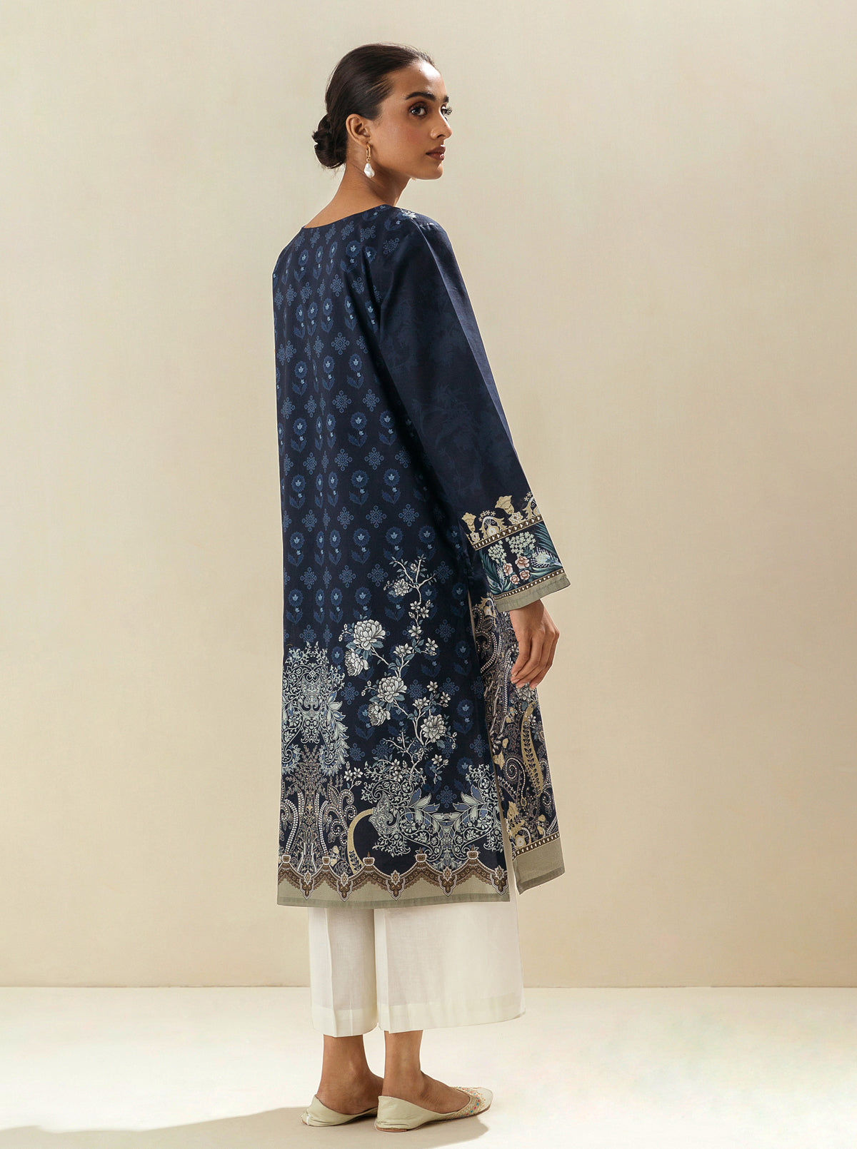 1 PIECE - PRINTED LAWN SHIRT - MIDNIGHT NAVY