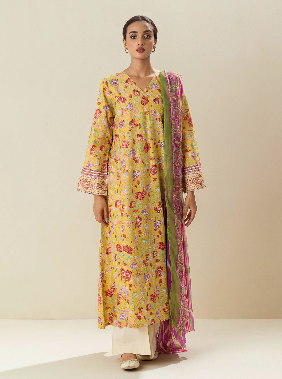 2 Piece - Printed Lawn Suit -Yarrow Cream