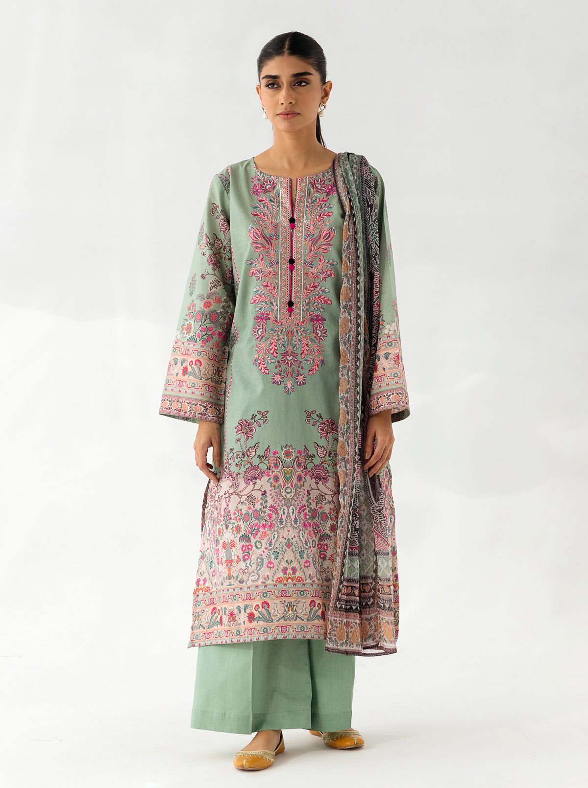 3 Piece - Embroidered Lawn Suit - Mistletoe Pomace