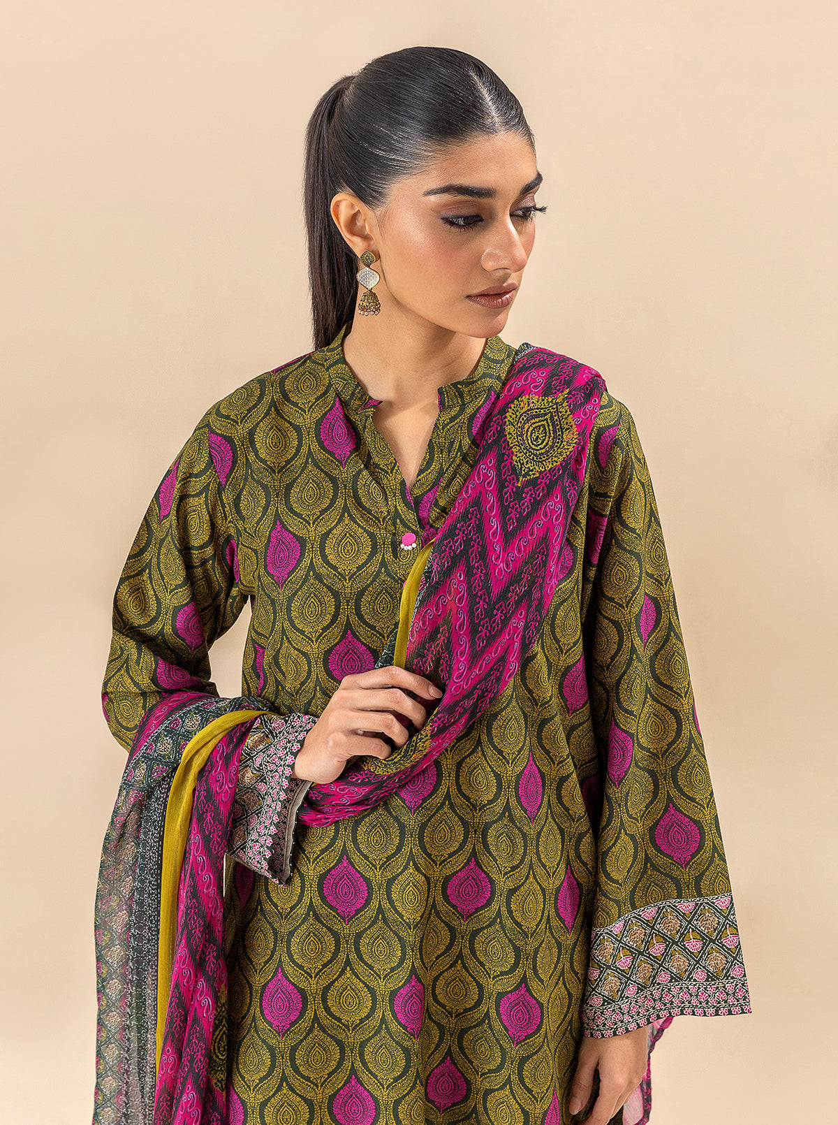 3 Piece Printed Viscose Suit-Sheer Illumination (Unstitched)