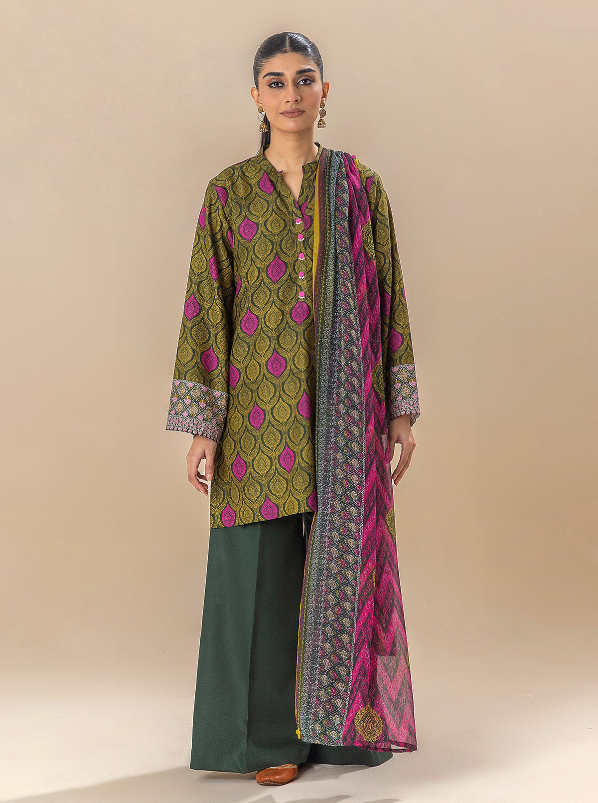 3 Piece Printed Viscose Suit-Sheer Illumination (Unstitched)