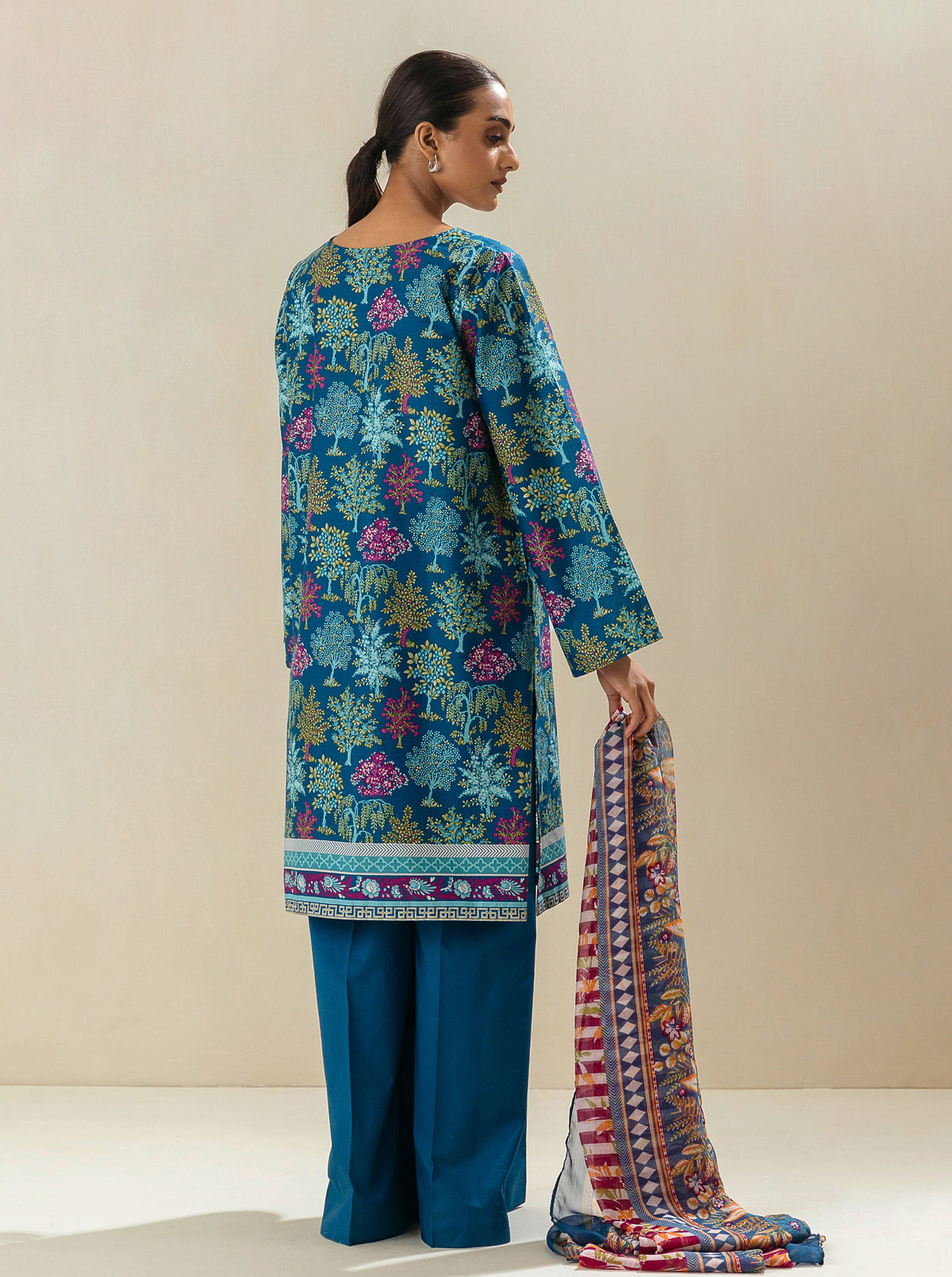 3 Piece - Printed Lawn Suit - Coastal Blue