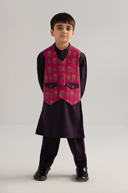 3 Piece Printed Blended Suit