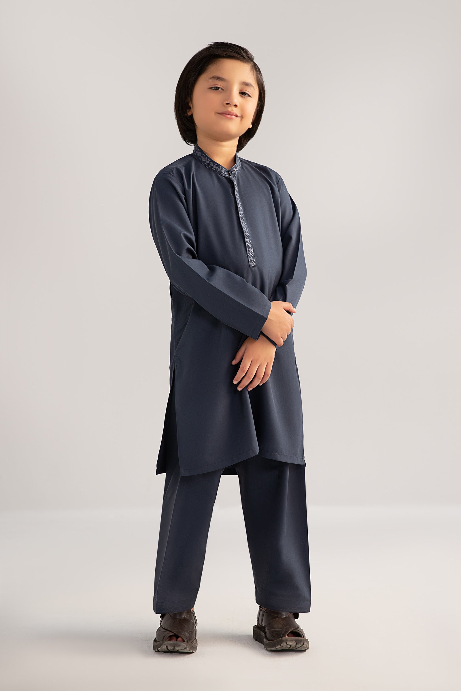 2 Piece Embroidered Blended Suit