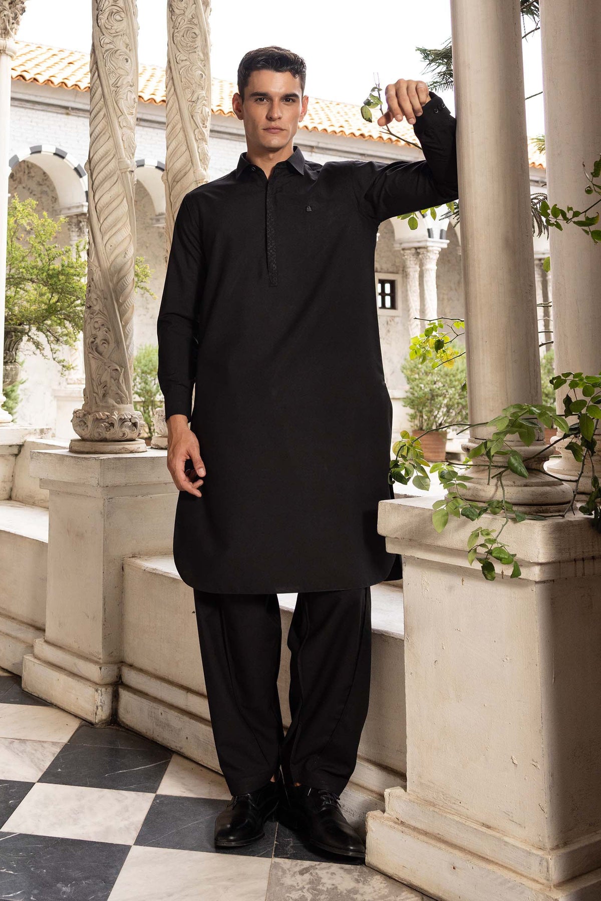 2 Piece Embroidered Blended Suit