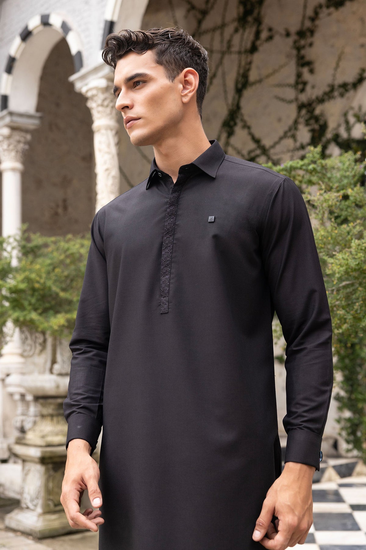 2 Piece Embroidered Blended Suit
