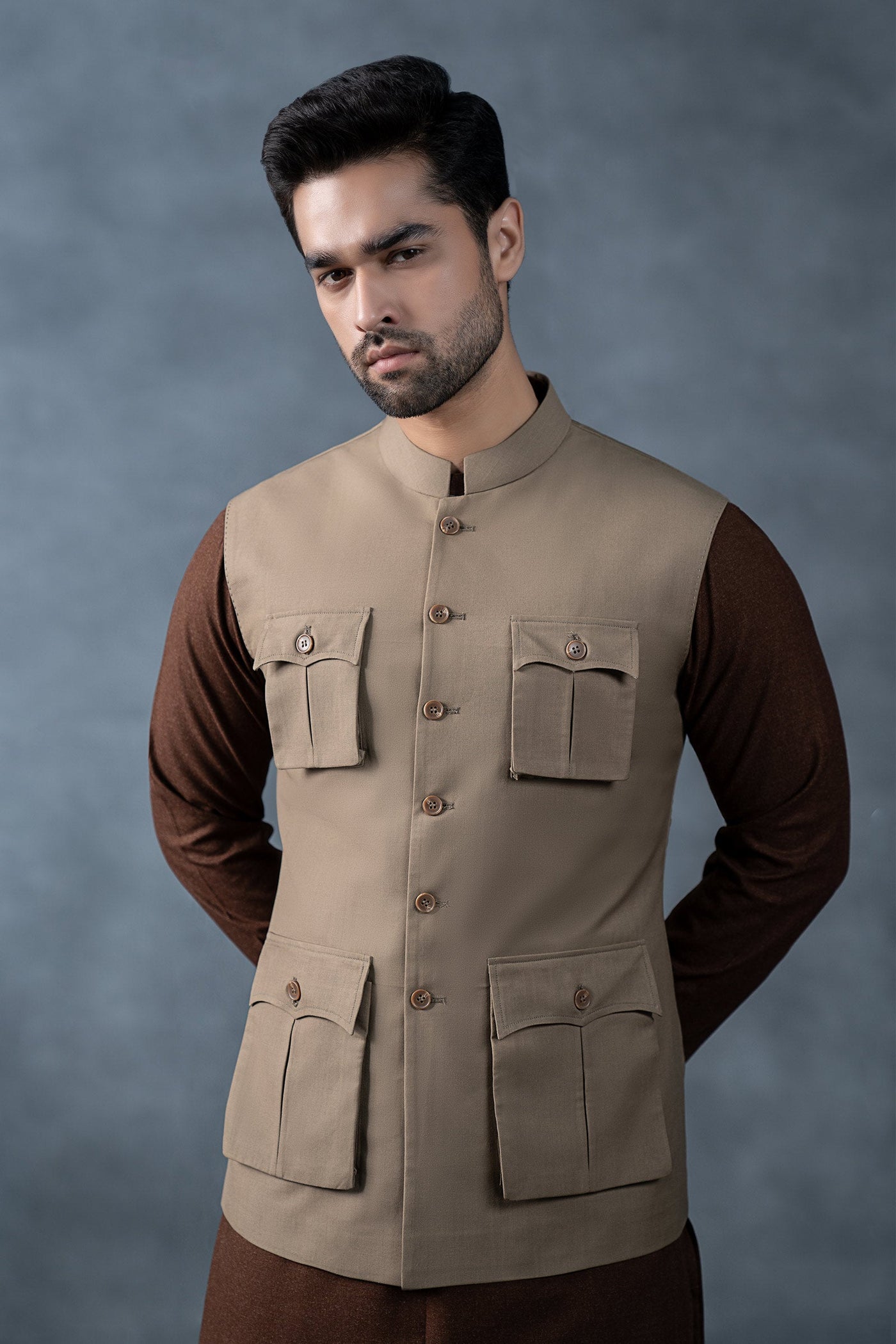 Tropical Khakki Waistcoat