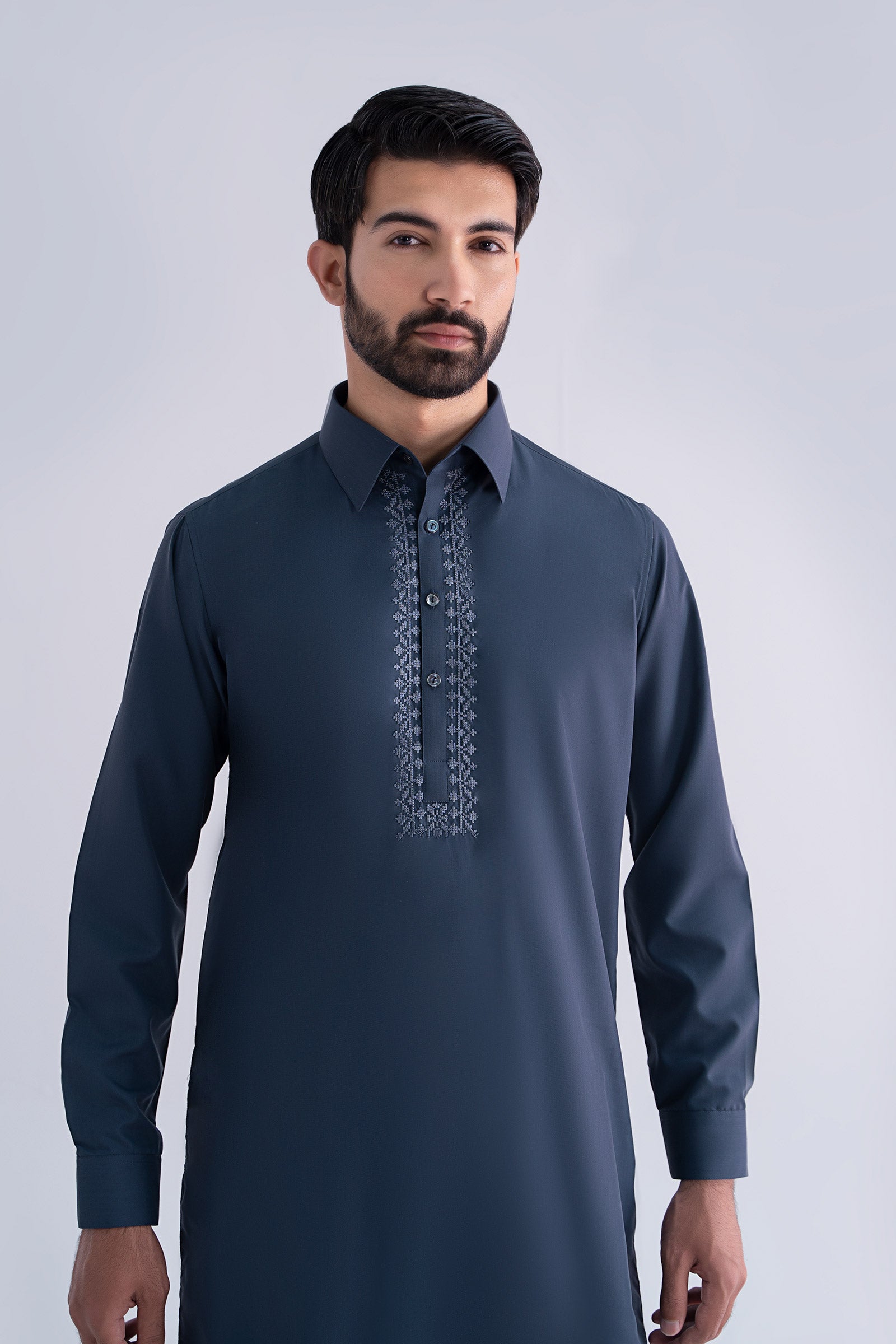 2 Piece Embroidered Blended Suit