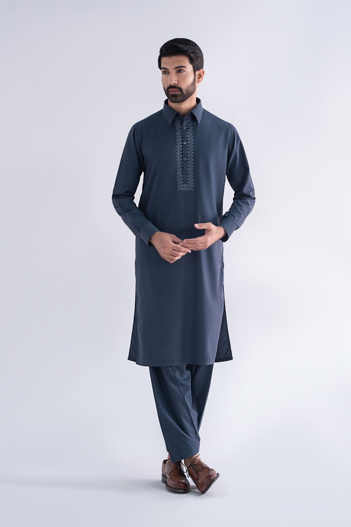 2 Piece Embroidered Blended Suit