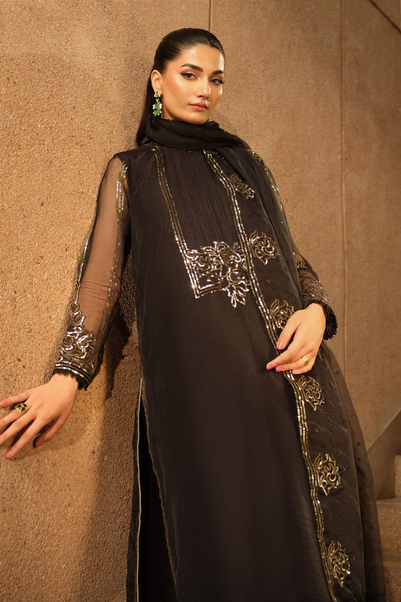 3 Piece Embroidered Organza Suit