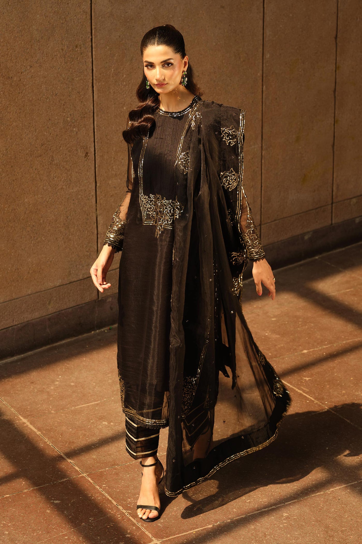 3 Piece Embroidered Organza Suit