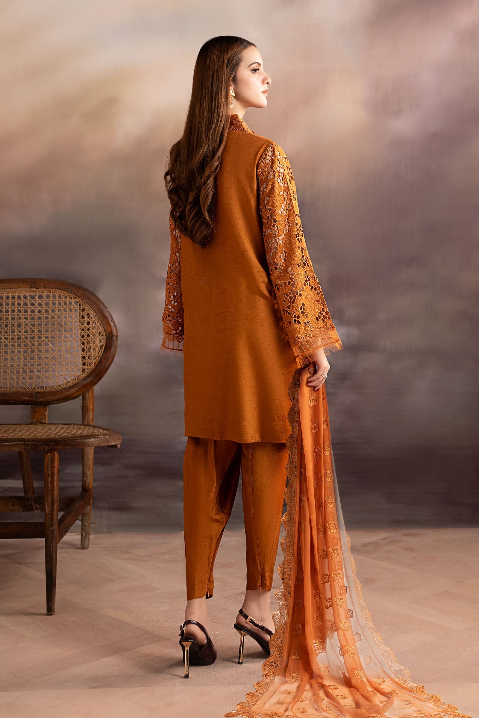 3 Piece Embroidered Bamber Raw Silk Suit