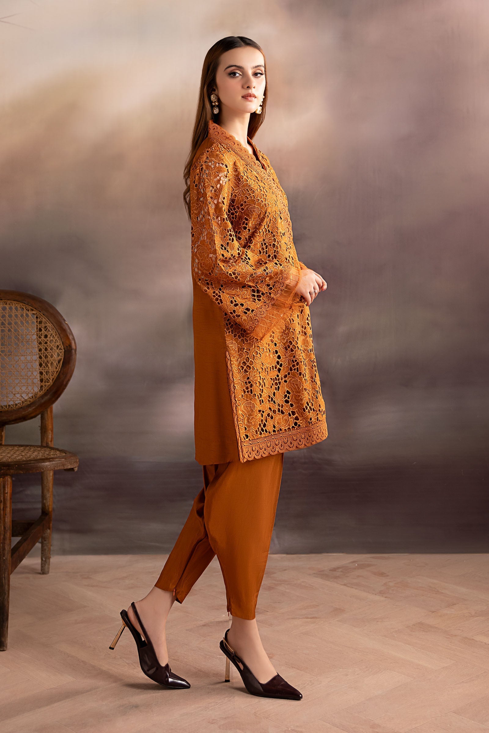 3 Piece Embroidered Bamber Raw Silk Suit