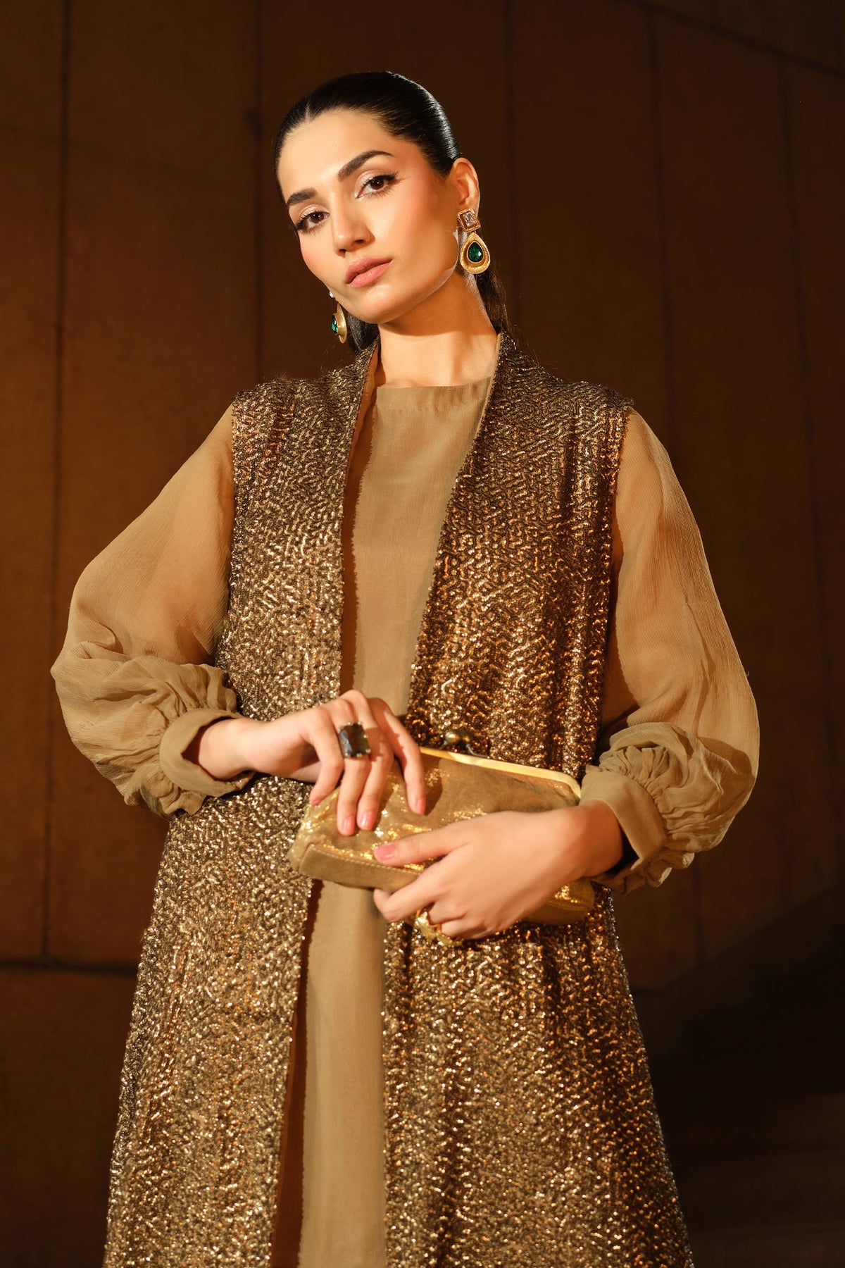 3 Piece Embroidered Raw Silk Suit