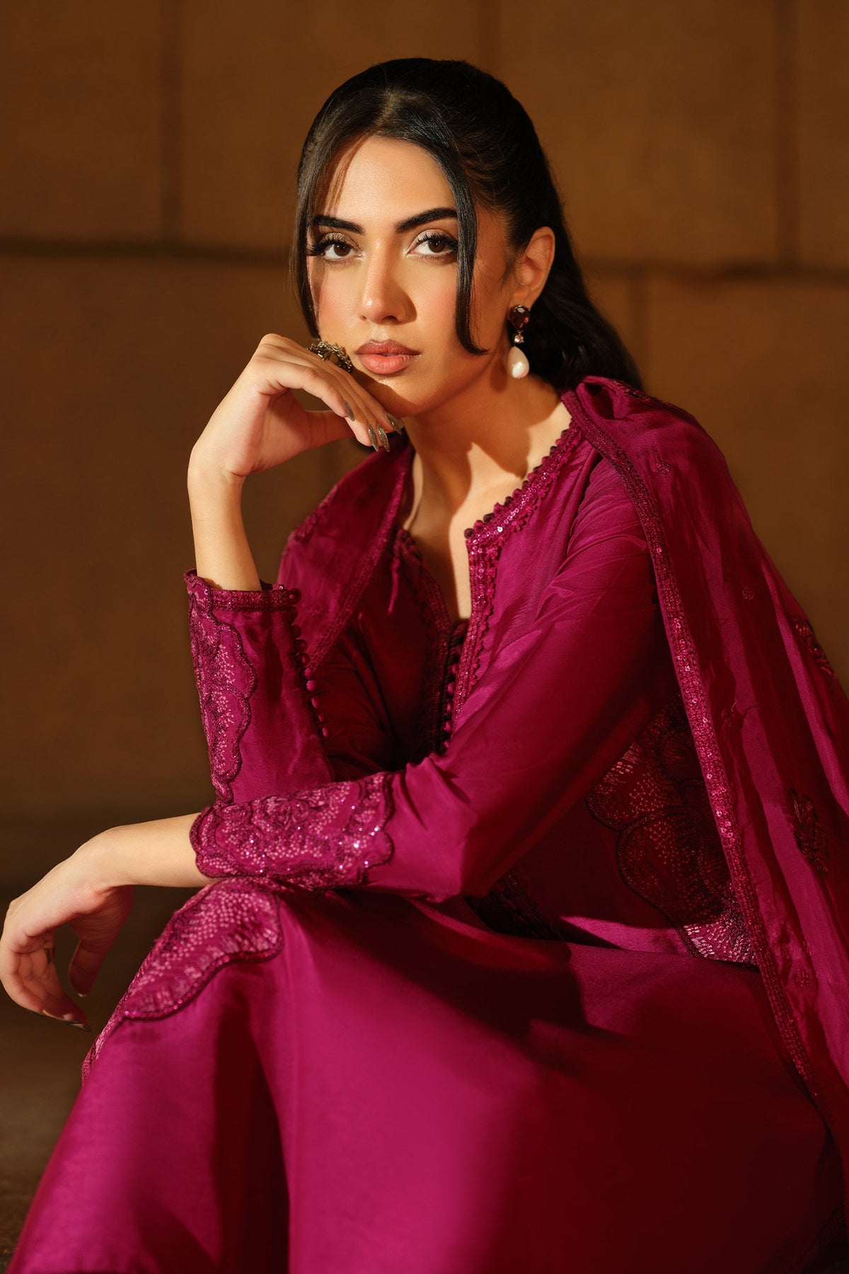 3 Piece Embroidered Tissue Silk Suit