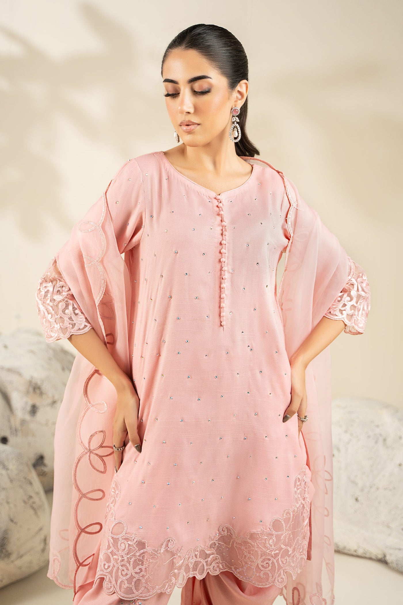 3 Piece Embroidered Raw Silk Suit