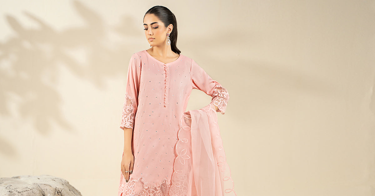 3 Piece Embroidered Raw Silk Suit