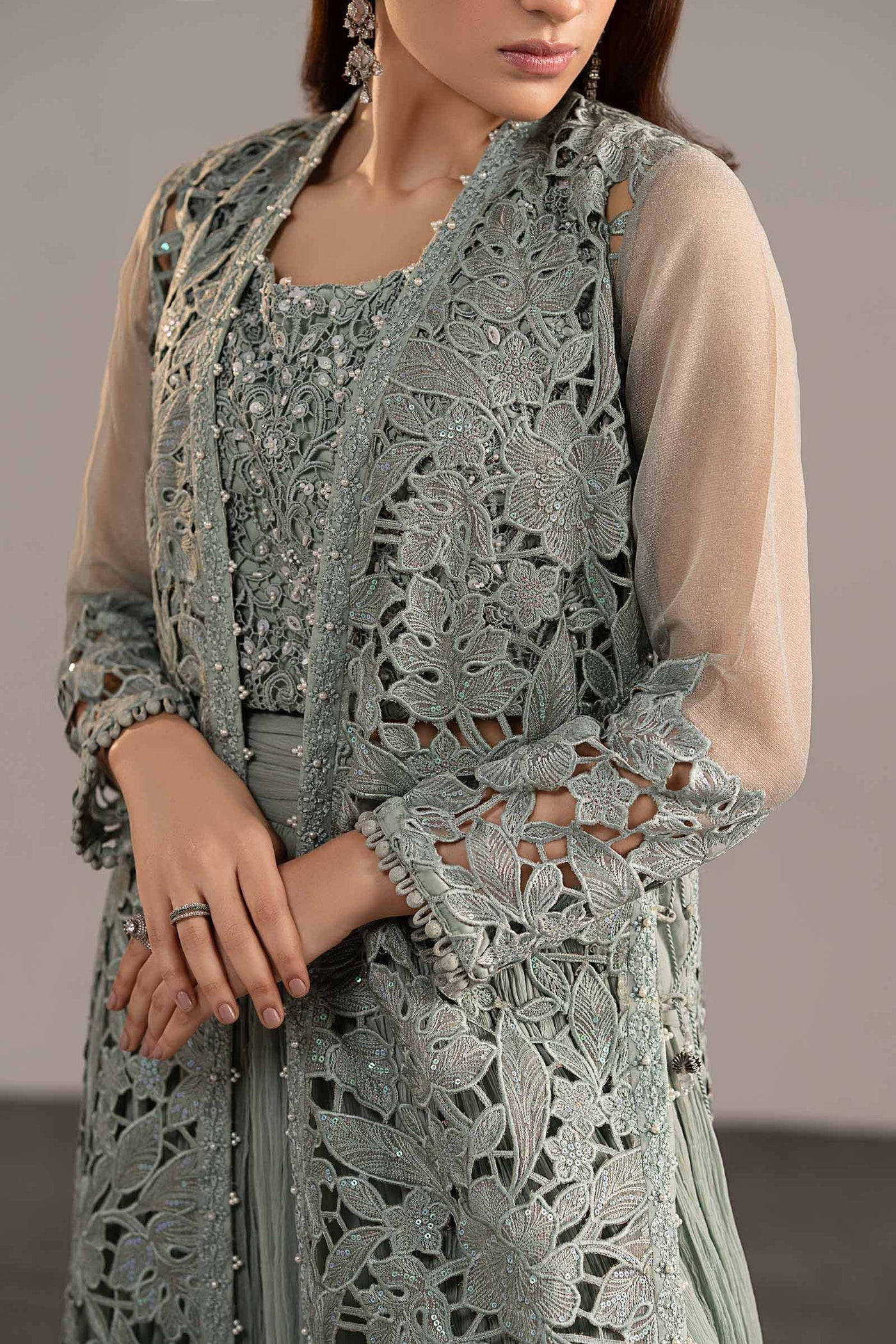 3 Piece Embroidered Zari Organza Suit
